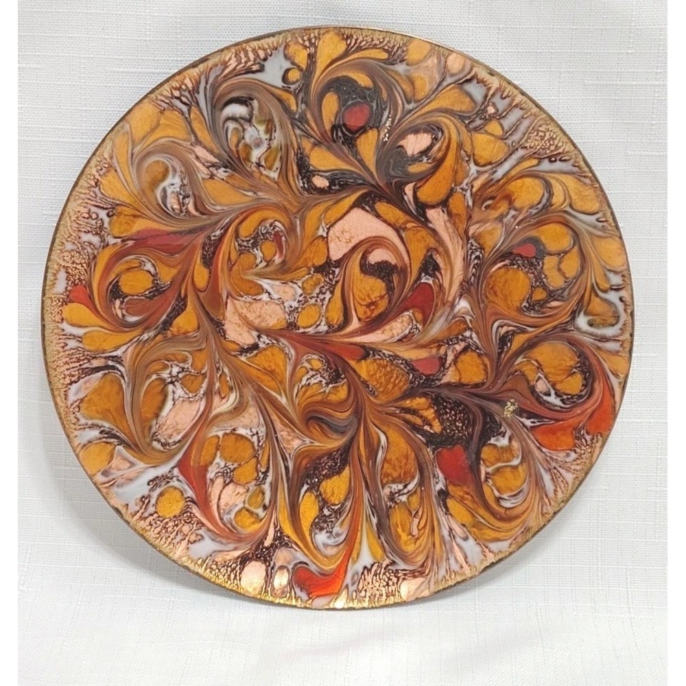 Studio Art Glass Coppery Swirls Abstract Art Glass Signed 6 Inch Diameter